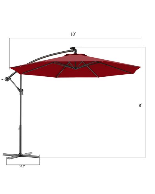 COSTWAY Blue 10' Hanging Solar Led Umbrella Patio Sun Shade Offset Market W/base