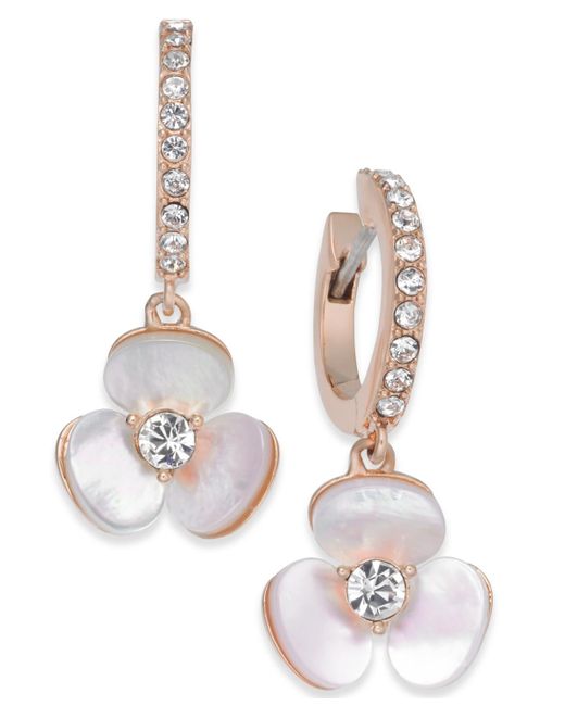 Kate Spade Metallic 14k Rose Gold-plated Pavé & Enamel Flower Drop Earrings