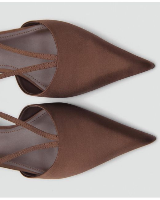 Mango Brown Straps Satin Kitten Shoes