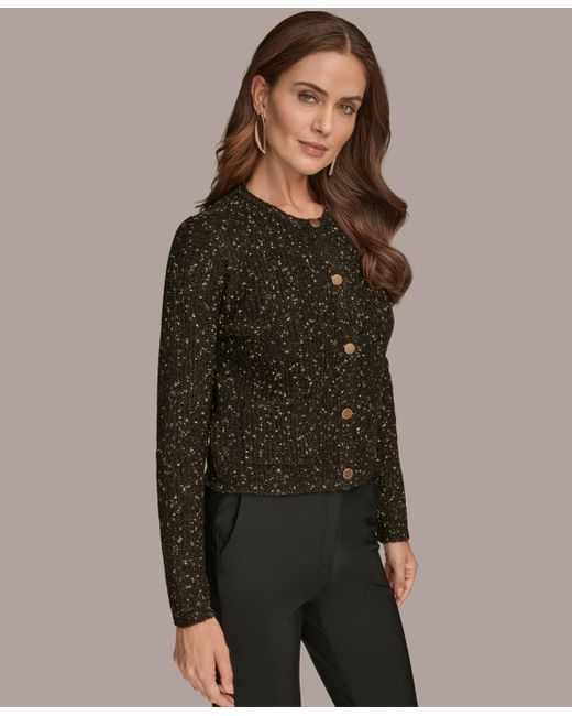 Donna Karan Brown Metallic Cardigan Sweater