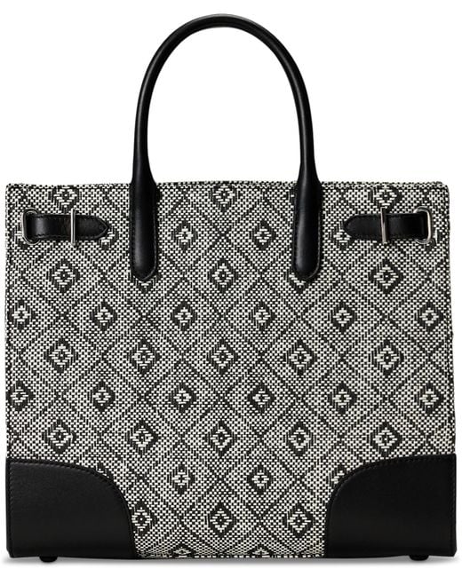 Ralph Lauren Black Woven Straw Medium Devyn Tote Bag