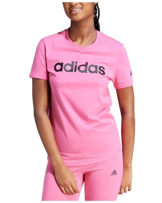 Adidas Pink Essentials Cotton Linear Logo T-shirt