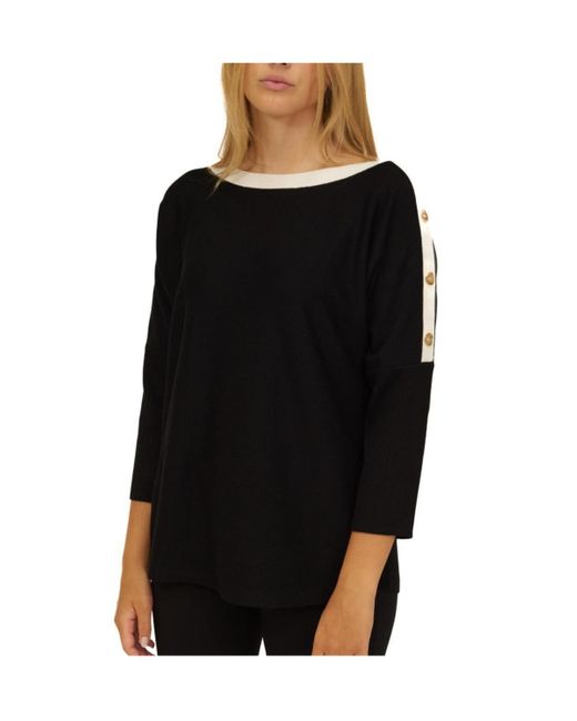 Cable & Gauge Dolman Sweater With Gold Buttons in Black Lyst