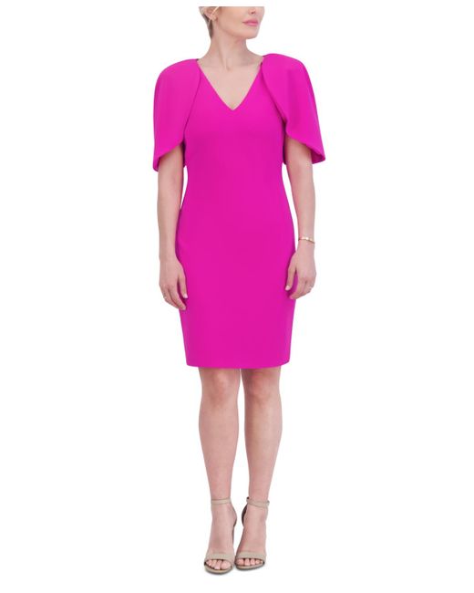 Jessica Howard Pink Petite Draped-sleeve V-neck Sheath Dress