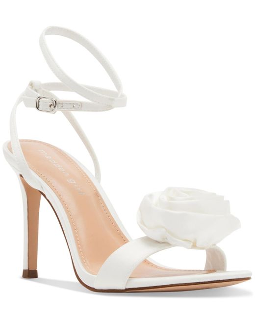Madden Girl White Blooming Rosette Stiletto Dress Sandals