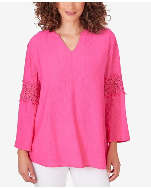 Ruby Rd Pink Petite Lace-embellished Top