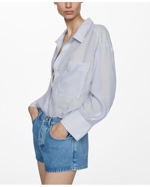 Mango Blue Pocket Striped Shirt