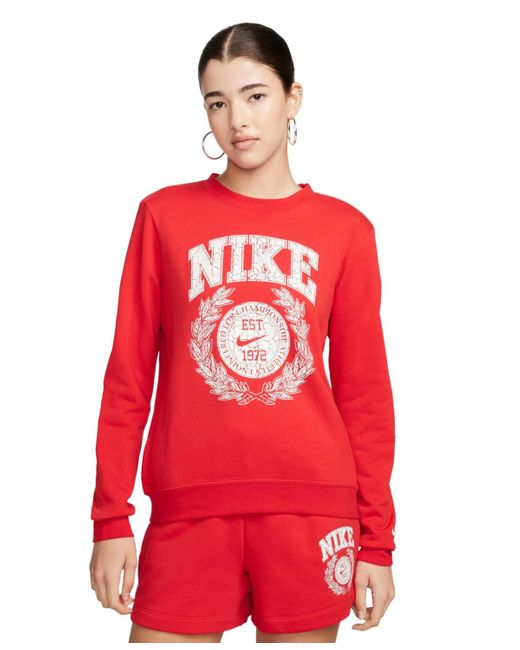 Nike Red Sportswear Club Crewneck Fleece Sweatshirt