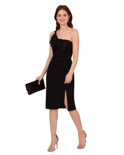 Adrianna Papell Black Bow-front One-shoulder Dress
