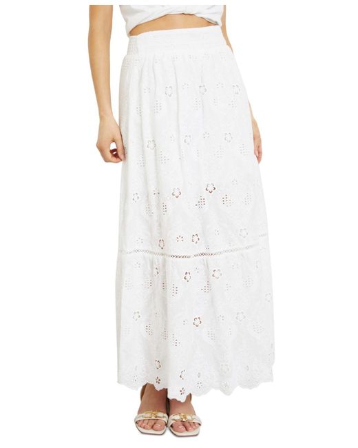 Guess White Frida Pointelle Embroidered Pull-on Maxi Skirt