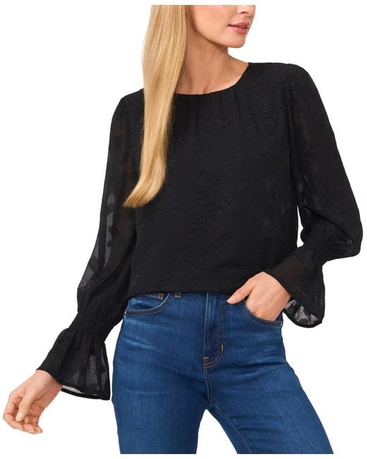 Cece Blue Smocked-cuff Blouse