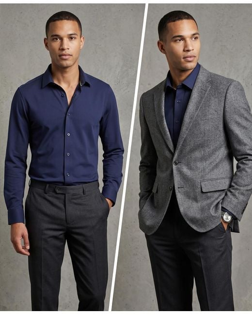 Tom Baine Blue Performance Stretch Solid Button Down Shirt for men