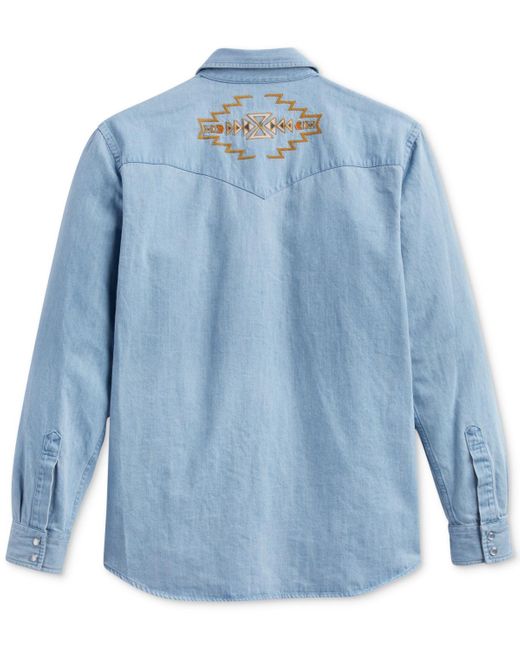 Pendleton Blue Chandler Embroidered Long Sleeve Snap-front Western Denim Shirt for men
