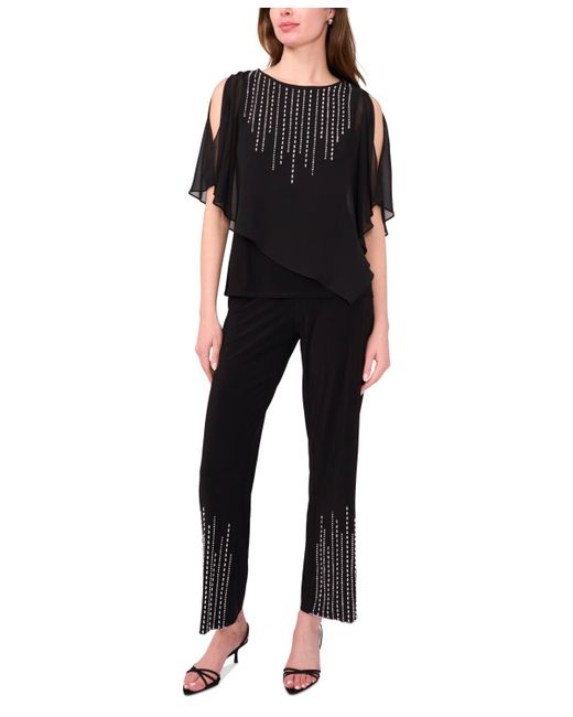 Msk Black Jersey Beaded-hem Pull-on Pants