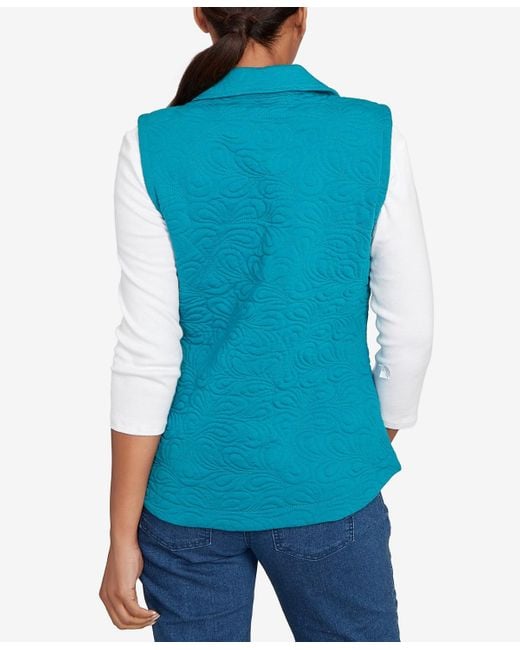Ruby Rd Blue Petite Quilted Terry Inner Beauty Vest Jacket