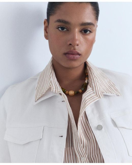 Mango White Pockets Denim Jacket