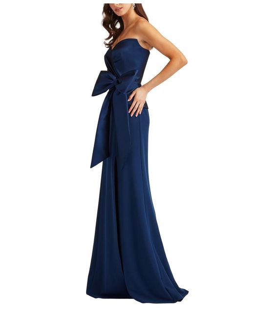 Tadashi Shoji Blue Kinah Oversized Bow Gown
