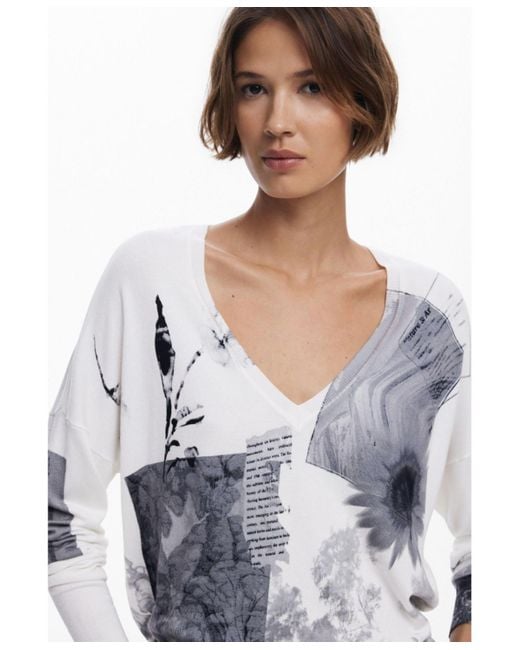 Desigual White Fine Collage Sweater