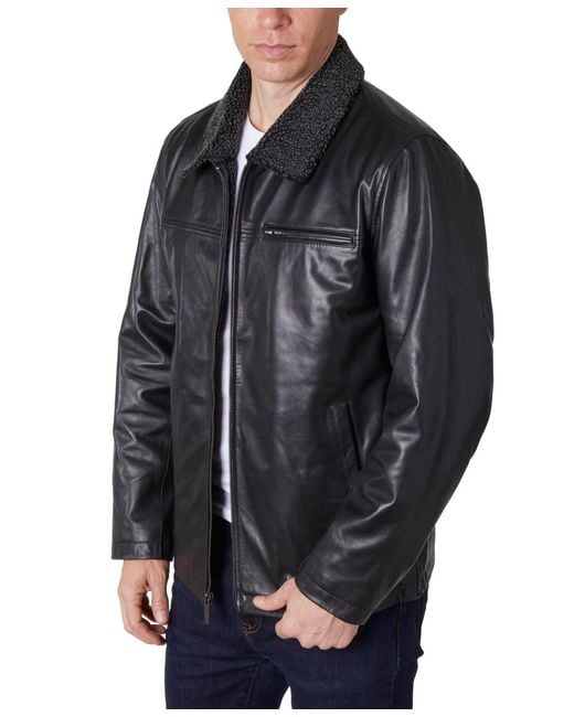 Perry Ellis Black Zipper Leather Jacket for men