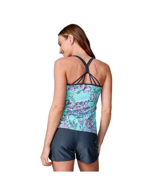 Free Country Blue Macrame Back Tankini Top
