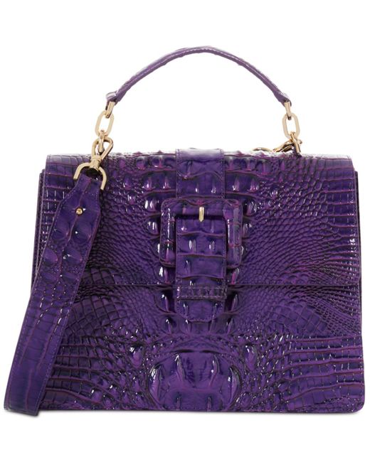 Brahmin Purple Hallie Melbourne Medium Embossed Leather Satchel