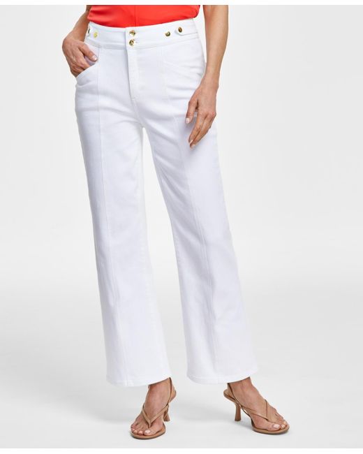 INC International Concepts White High-rise Tab-waist Kick Flare Jeans
