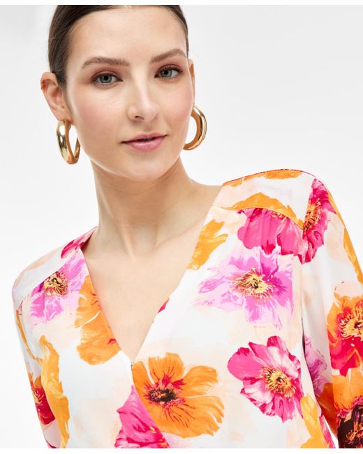 INC International Concepts Red Printed Surplice Blouse