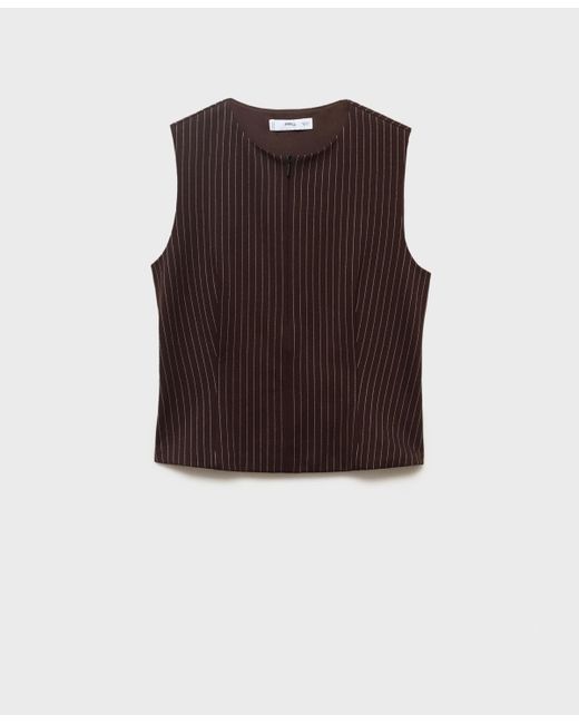 Mango Brown Fitted Zip-up Top