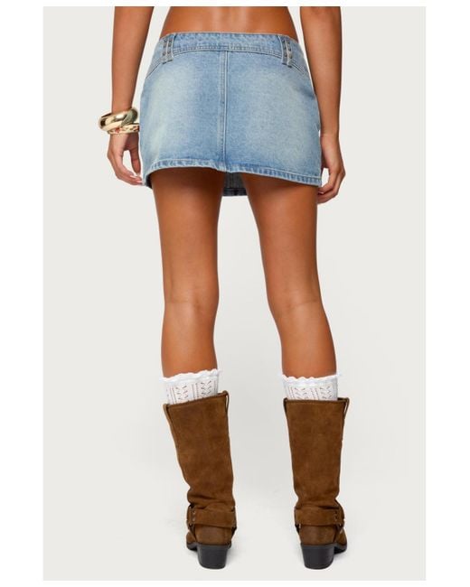 Edikted Blue Tory Western Denim Mini Skirt