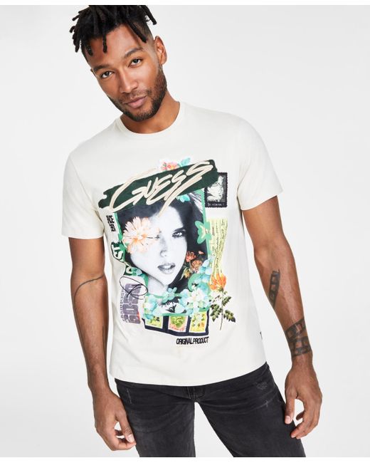 Guess White Botanical Collage T-shirt for men