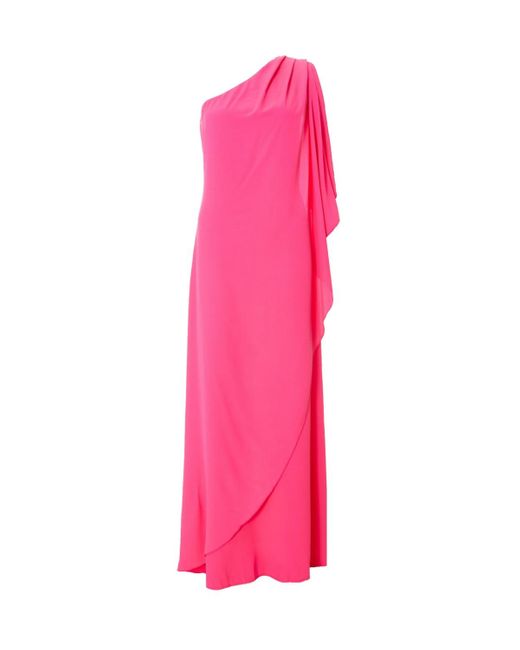 Quiz Pink One Shoulder Frill Detail Crepe Maxi Dress