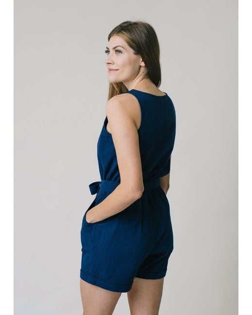 Hope & Henry Blue Flutter Button Front Romper