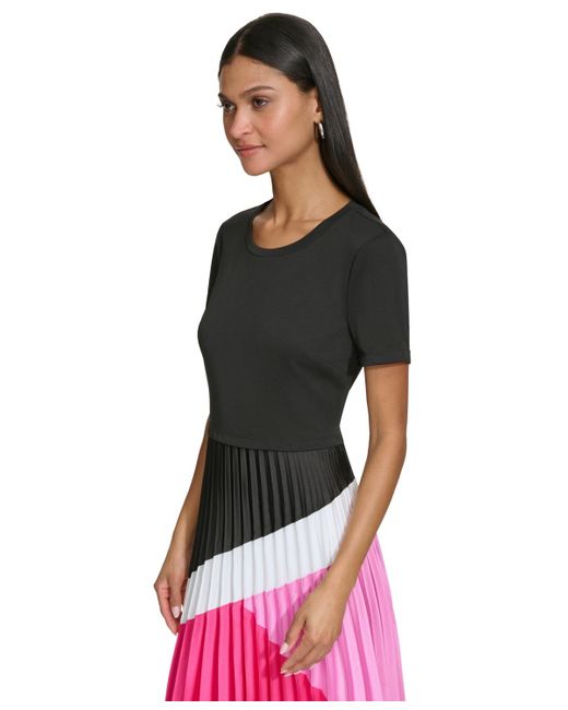 Karl Lagerfeld Pink Short-sleeve Pleated Midi Dress
