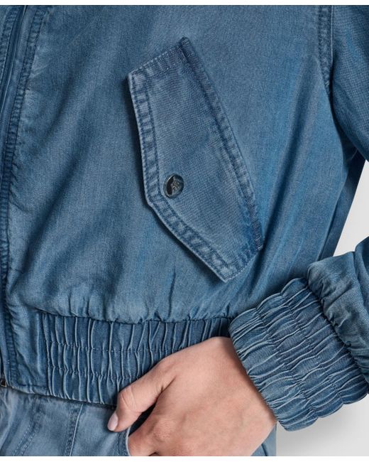 DKNY Blue Chambray Zip-front Bomber Jacket
