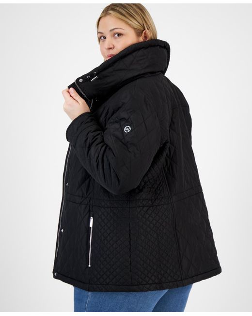 Michael Kors Black Michael Plus Size Quilted Hooded Anorak Coat