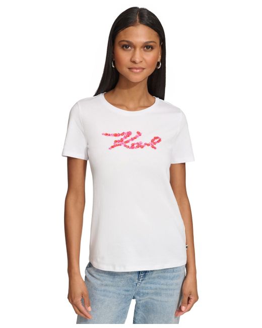 Karl Lagerfeld White Floral Short-sleeve Graphic T-shirt