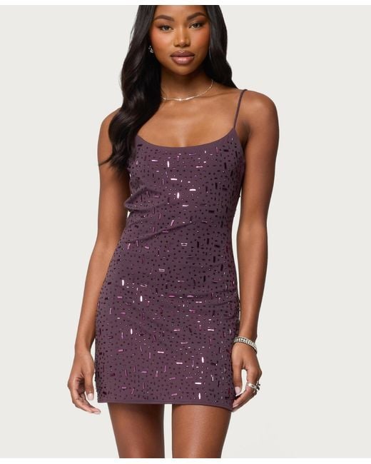 Edikted Women's Purple Stefanie Rhinestone Backless Mini Dress