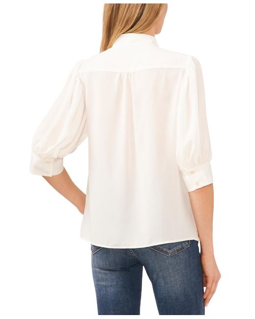 Cece White 3/4-sleeve Collared Button Down Top