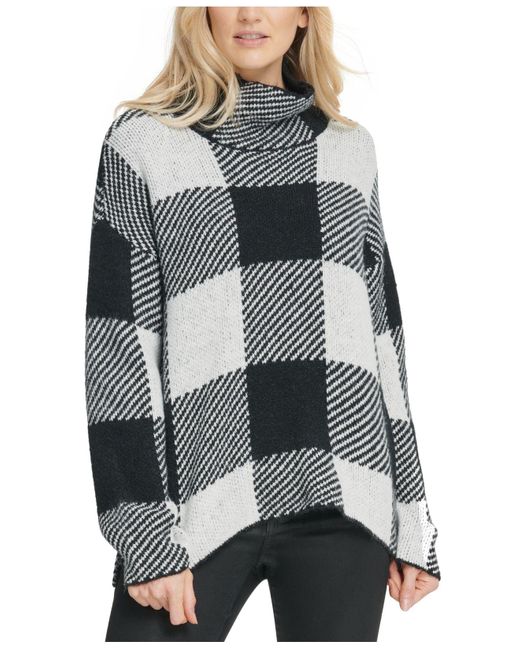 Download DKNY Synthetic Plaid Mock-neck Sweater in White - Save 51% ...