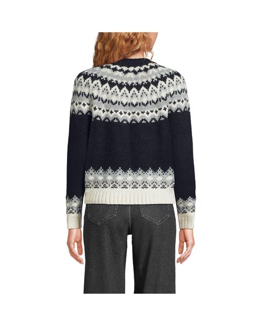 Lands End Cozy Lofty Fair Isle Cardigan Sweater in Blue Lyst