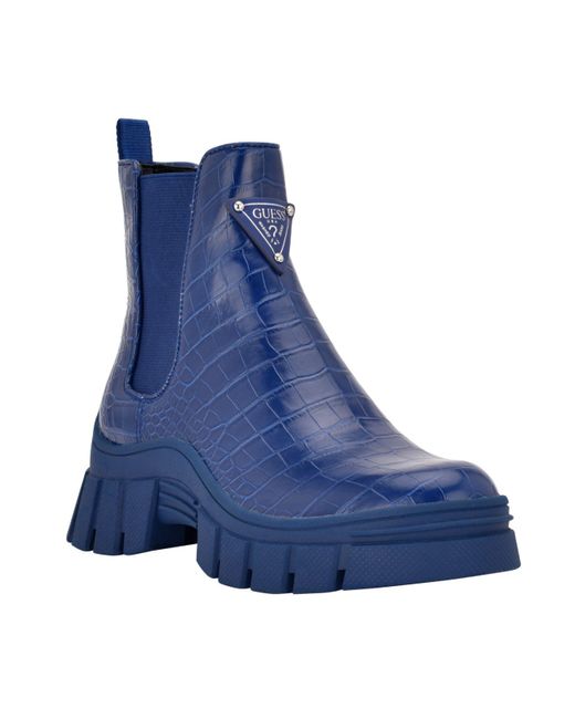 Guess Hestia Lug Sole Chelsea Booties in Navy Croc (Blue) | Lyst