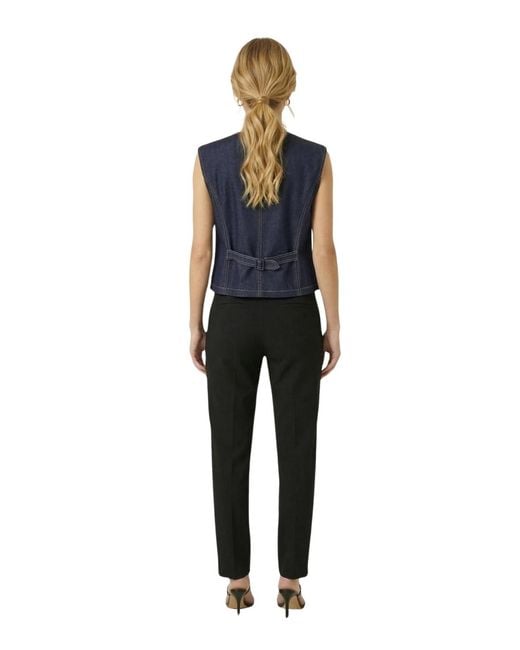 Modenaire Blue Denim Button-front Patch Pocket Vest