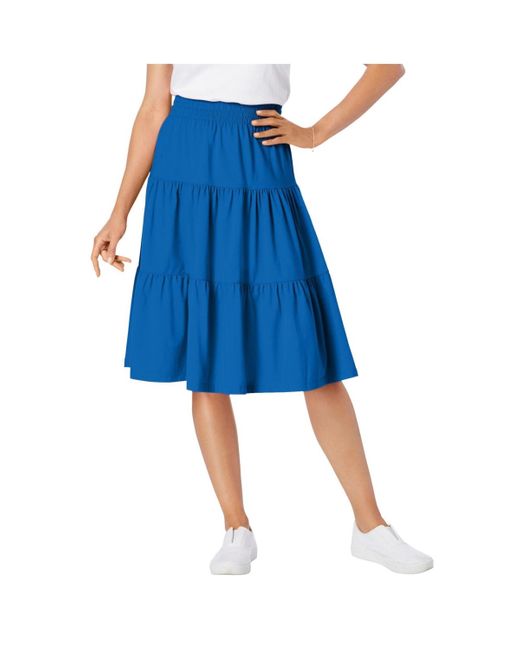 Woman Within Blue Within Elastic-waist Knit Tiered Skirt