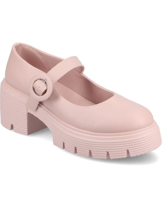 Journee Collection Pink Zarynn Mary Jane Treaded Outsole Platform Pumps