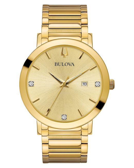 Bulova Metallic Men's Diamond Dress Diamond-accent Gold-tone Stainless Steel Bracelet Watch 42mm for men