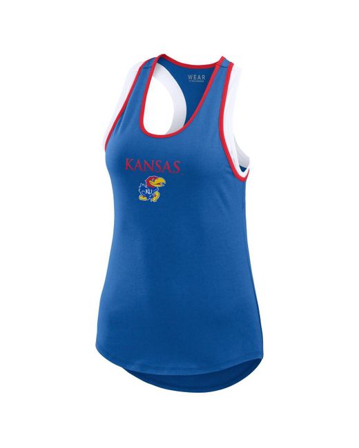 WEAR by Erin Andrews Blue Kansas Jayhawks Open Hole Razorback Tank Top