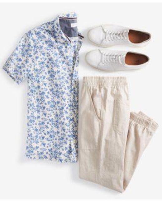 Sun & Stone Blue Sun Stone Julius Regular Fit Floral Print Button Down Shirt Charles Slim Fit Textured joggers Created For Macys for men
