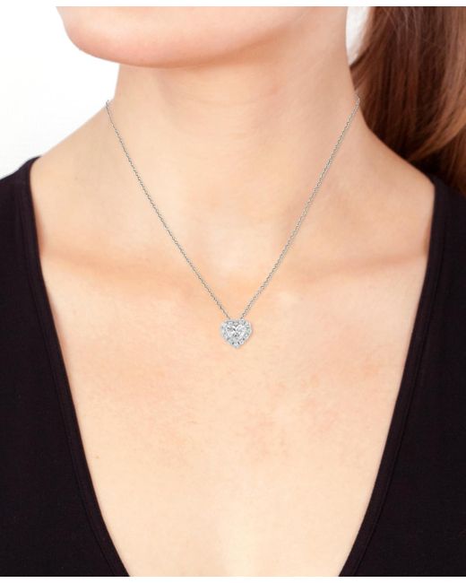 Effy White Effy Lab Grown Diamond Heart & Round Halo 18" Pendant Necklace (2-1/10 Ct. T.w.