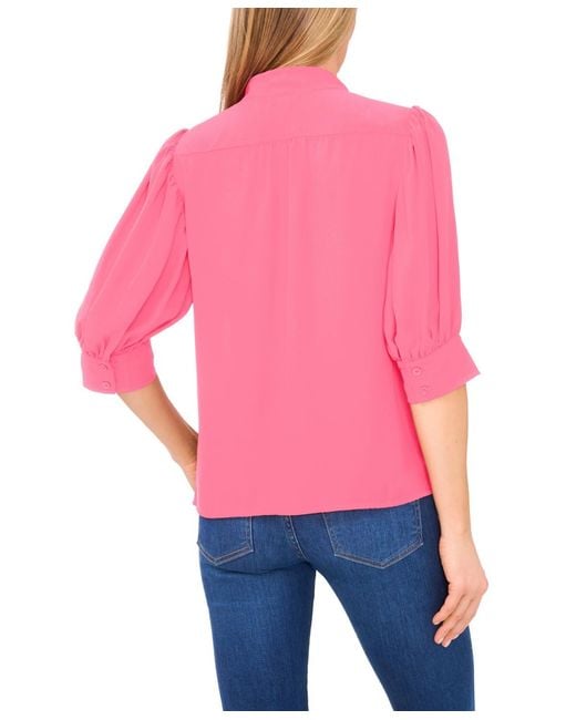 Cece Pink 3/4-sleeve Collared Button Down Top