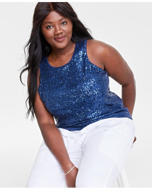 Macy's Blue On 34th Trendy Plus Size Sequined Tank Top
